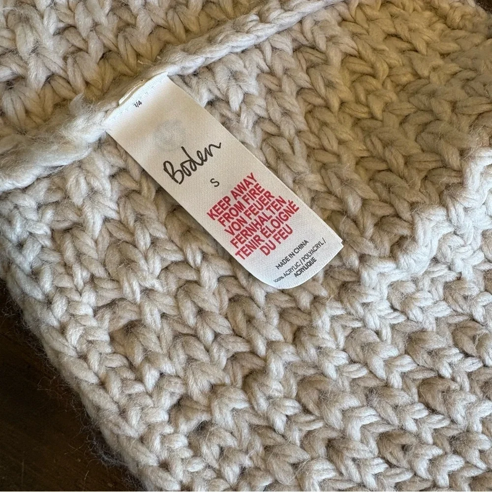 Boden Chunky Cable Knit Scarf Infinity Wrap Tan Cream Winter Warm